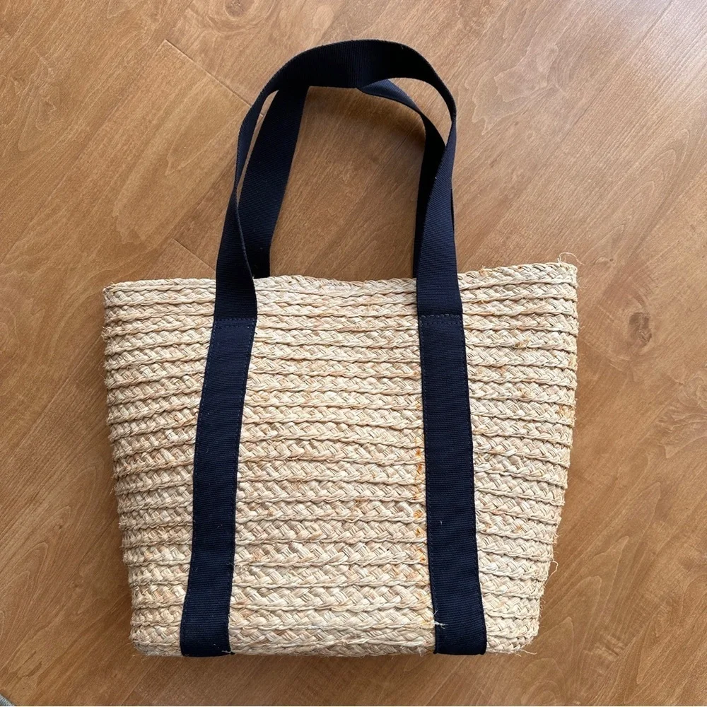 J. Crew Raffia Straw Structured Tote Bag, Antique Navy